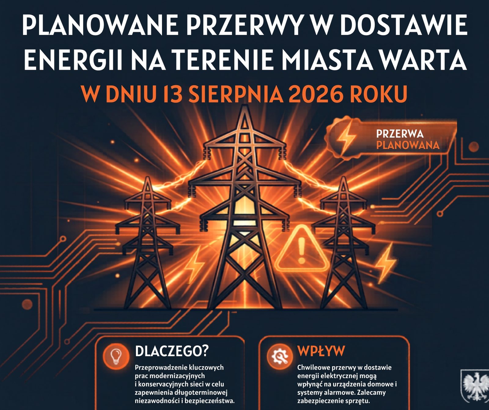 Planowane przerwy w dostawie prądu w Warcie